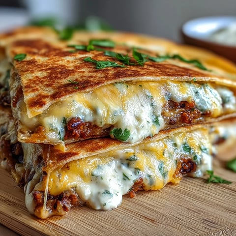 Golden-brown Black-Eyed Pea Quesadilla slices reveal creamy mashed pea filling and melted Monterey Jack cheese.