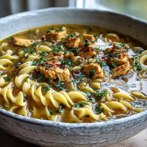 Garnished with fresh parsley, this creamy Ginger Turmeric Chicken Soup steams in a rustic bowl, featuring tender chicken and bright turmeric broth.