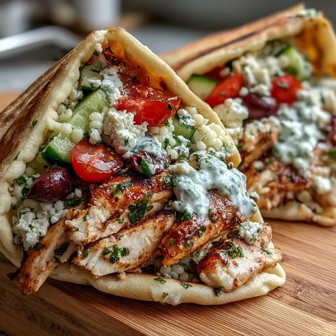 Slices of lemon-marinated chicken and crumbled feta spill from warm pita pockets filled with vibrant couscous salad and creamy tzatziki.