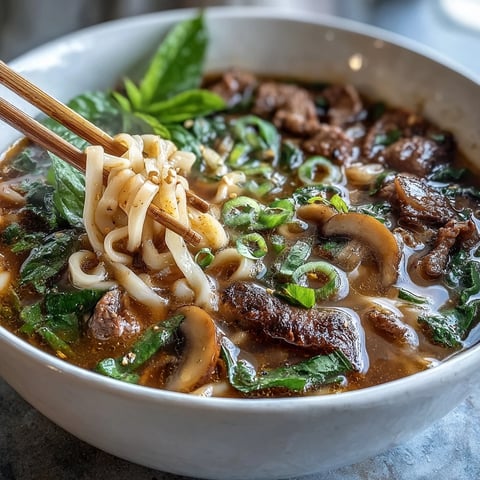 A steaming Asian hot pot noodle feast with tender beef slices, fresh vegetables, and aromatic broth simmering at the table.