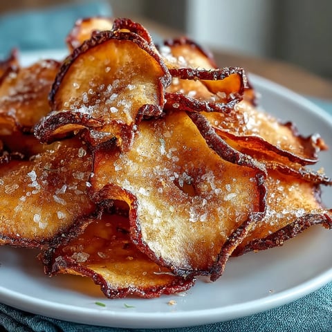 Golden cinnamon sugar apple chips fresh from the air fryer, crispy and sweet with a warm spice aroma.  