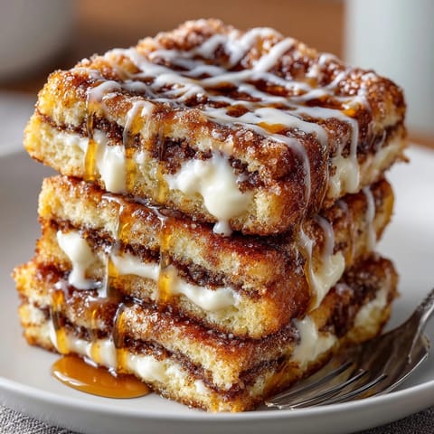 Golden-brown Chaos Cinnamon Roll French Toast Fingers offer a warm, cinnamony aroma, perfect alongside fresh berries.