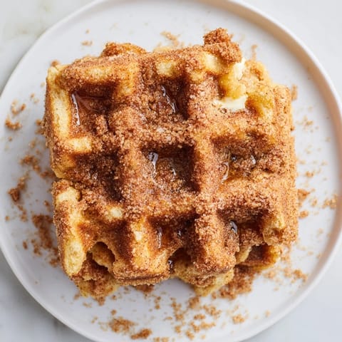 Warm, buttery Express Cinnamon Sugar Churro Waffles, perfect for a quick and sweet breakfast treat.