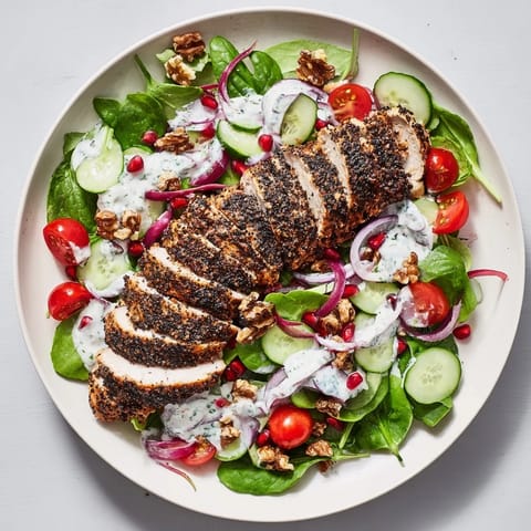 Holiday Black Pepper Chicken & Yogurt Salad with grilled chicken and vibrant fresh vegetables.