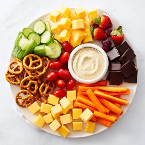 Fox & Friends Snack Tray overflowing with fresh colorful veggies, fruits, cheese, and crunchy snacks.