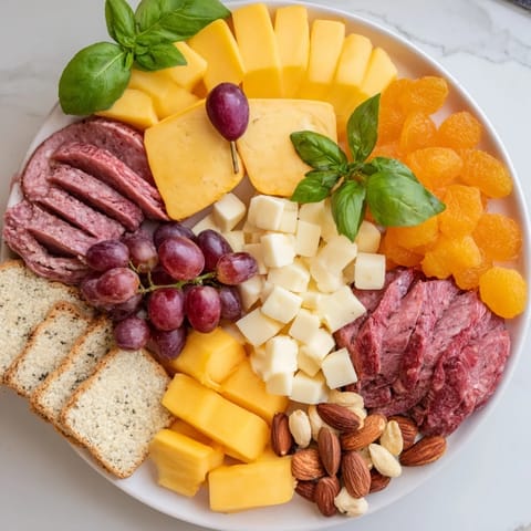 Savory Lion King meat and cheese platter, artfully arranged with fruit and cheese, ready to enjoy.