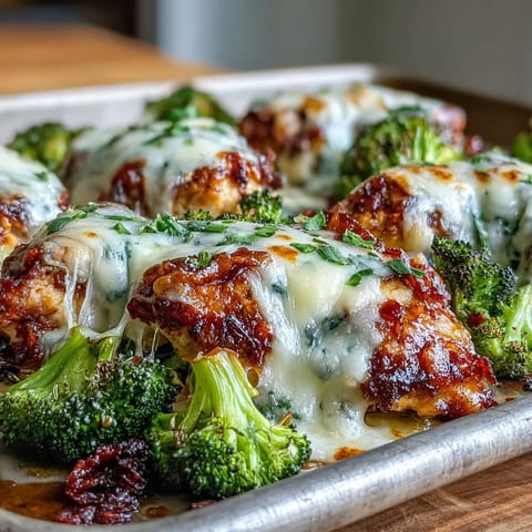 Tender chicken and roasted broccoli with melted cheddar on a baking sheet, perfect for a weeknight meal.