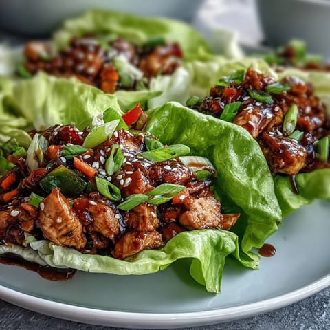 Fresh, crisp Bibb lettuce cups cradle a warm savory filling of lean ground chicken, shredded carrots, and crunchy water chestnuts, all tossed in a sweet and tangy hoisin sauce.