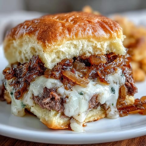 Juicy mini smash burgers with caramelized onions and melted cheese, served on soft slider buns for a satisfying bite-sized meal.  