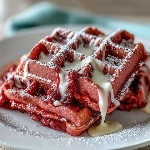 Pink Velvet Waffles Cream Drizzle