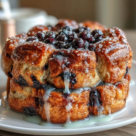Warm, buttery sourdough breakfast bread stacked with fresh blueberries and zesty lemon sugar, baked to golden perfection for brunch.  