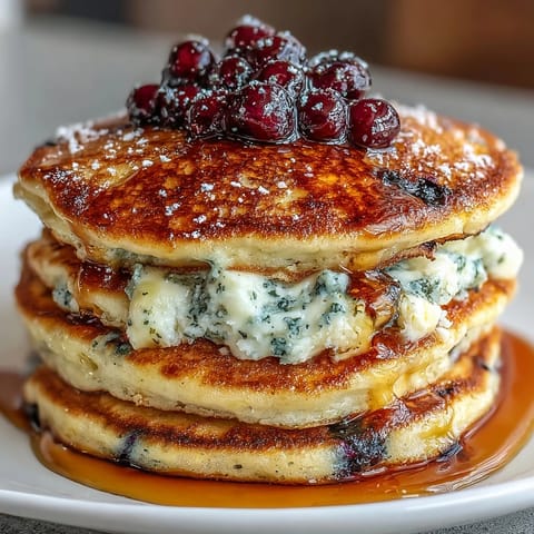 Golden, fluffy sourdough discard pancakes bursting with fresh blueberries and bright lemon zest, perfect for a tangy breakfast treat.