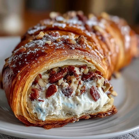 Golden sourdough rolls filled with rich almond cream, topped with sliced almonds for a French-inspired breakfast treat.