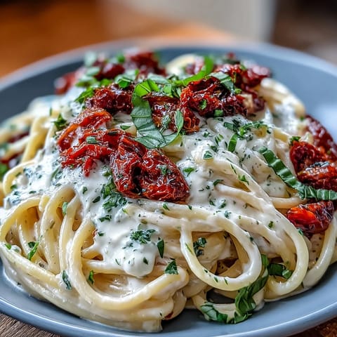 This Marry Me Pasta photo shows a rich, luscious sauce coating tender noodles.