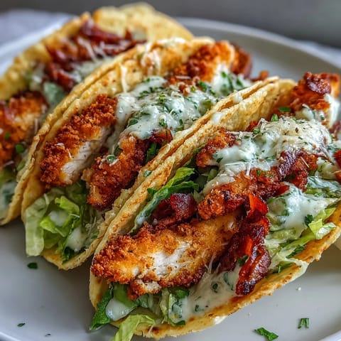 Juicy seasoned chicken nestled in smashed taco shells, a perfect bite.