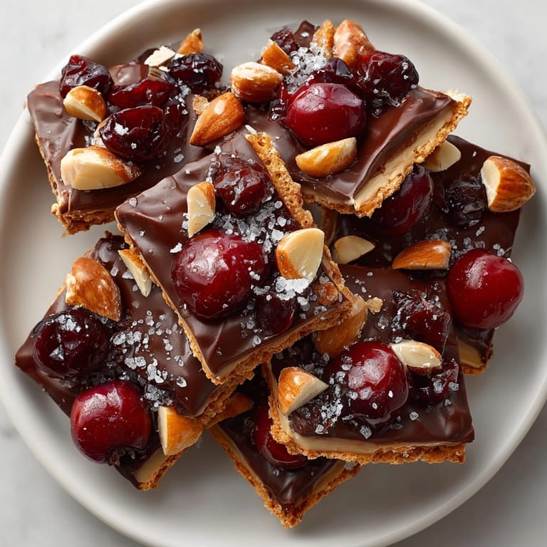 Enjoy a bite of delightful, crunchy Cherry-Coded Chocolate Toffee Saltine Crunch, with buttery toffee and salty crackers.