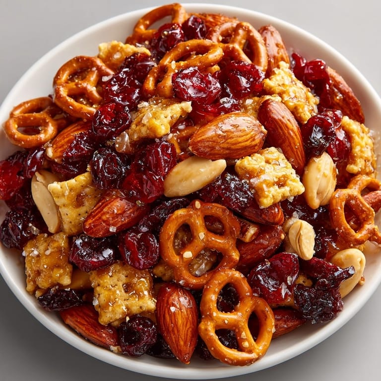 Sweet and salty Cherry-Coded Hot Honey Pretzel Crunch Mix—a delicious, homemade snack perfect for sharing.