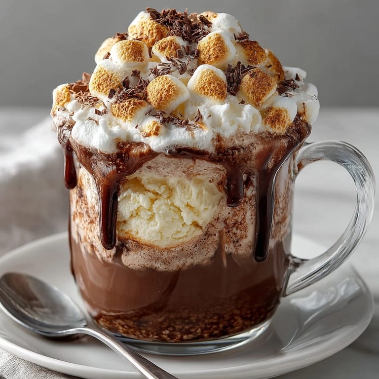 This Root Beer Marshmallow Peak Cocoa Float features melting marshmallows over chocolatey cocoa, topped with ice cream.