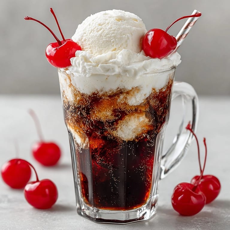 Enjoy a refreshing Rebel Float Cherry Cola Cream Fizz, a classic treat combining cherry cola and creamy ice cream.