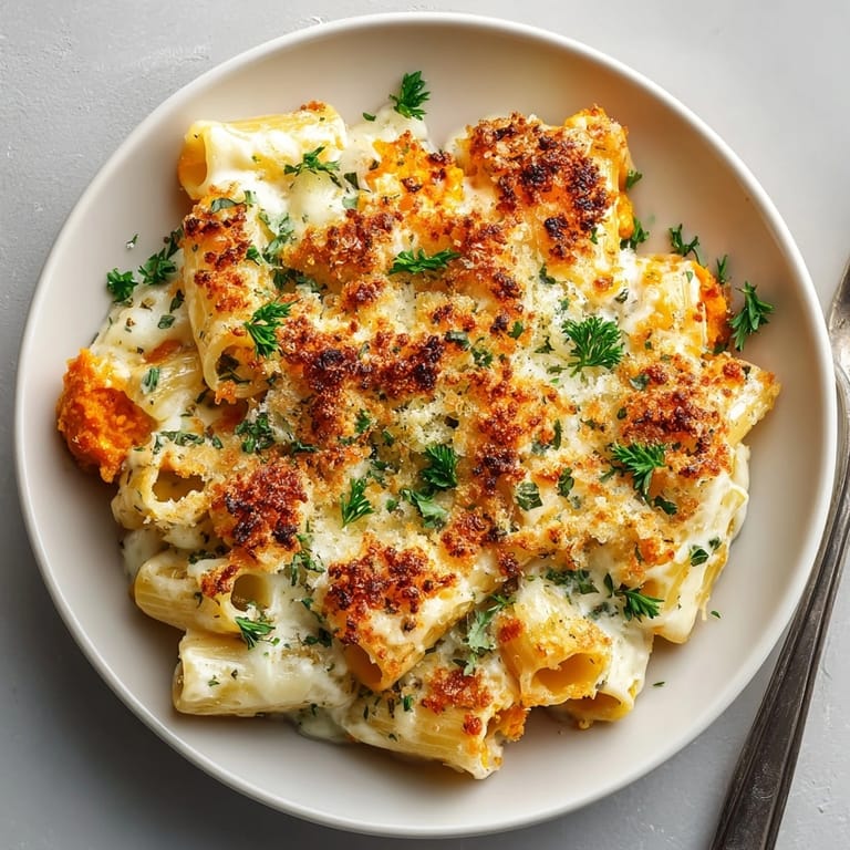 Imagine the aromas: hot, hearty Thanksgiving sweet potato pasta gratin, perfect for a vegetarian feast.