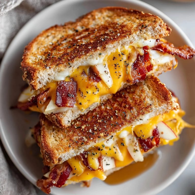 Sharp cheddar and smoky bacon combine perfectly in this irresistible Fall Maple Bacon Grilled Cheese recipe.