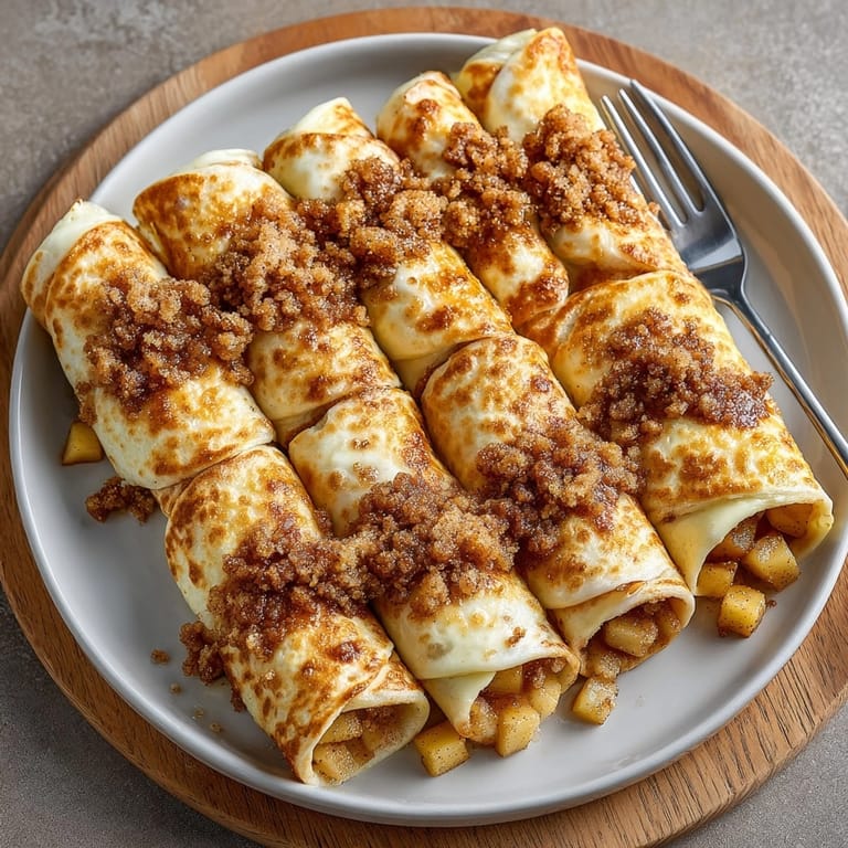 Freshly baked Apple Pie Crumble Wraps, oozing with cinnamon-spiced apple filling.