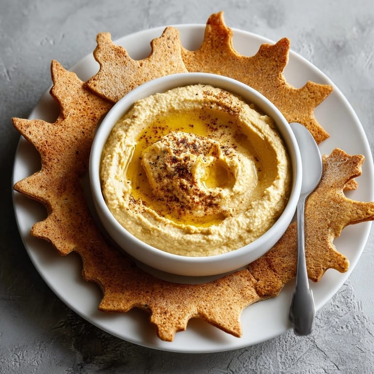 Earthy chickpea dip with added spice, Pumpkin Spice Hummus, and playful bat-shaped pita crisps.