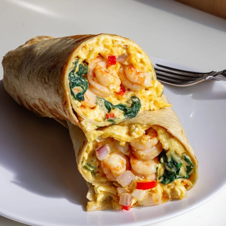 Fluffy Shrimp and Spinach Breakfast Burritos recipe: See how to easily roll these savory wraps.