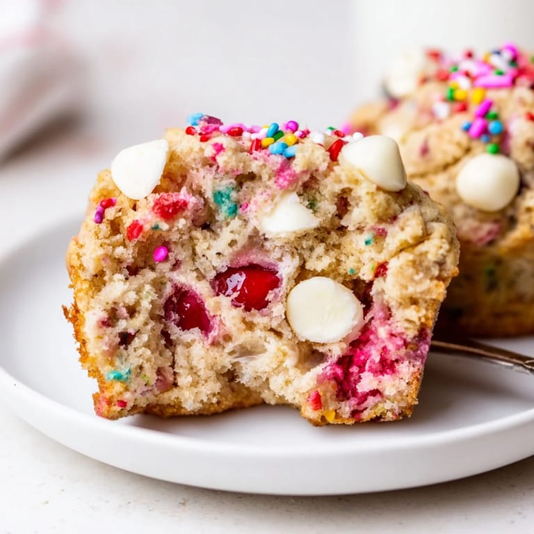 Freshly baked Funfetti Cherry Soda Cookie Muffins, a nostalgic treat with cherry soda flavor.