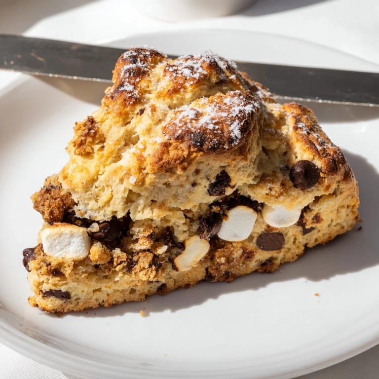 Flaky Smores Flaky Biscuit Scones topped with graham cracker crumbs and coarse sugar.  