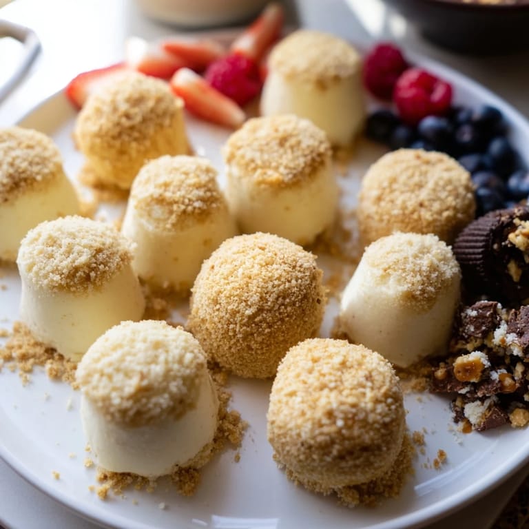 Interactive cheesecake bites topped with fresh berries and rich chocolate ganache.  
