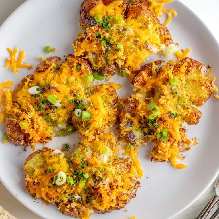Smashed green onion potato bombs, perfectly crispy and cheesy, ideal for any gathering.
