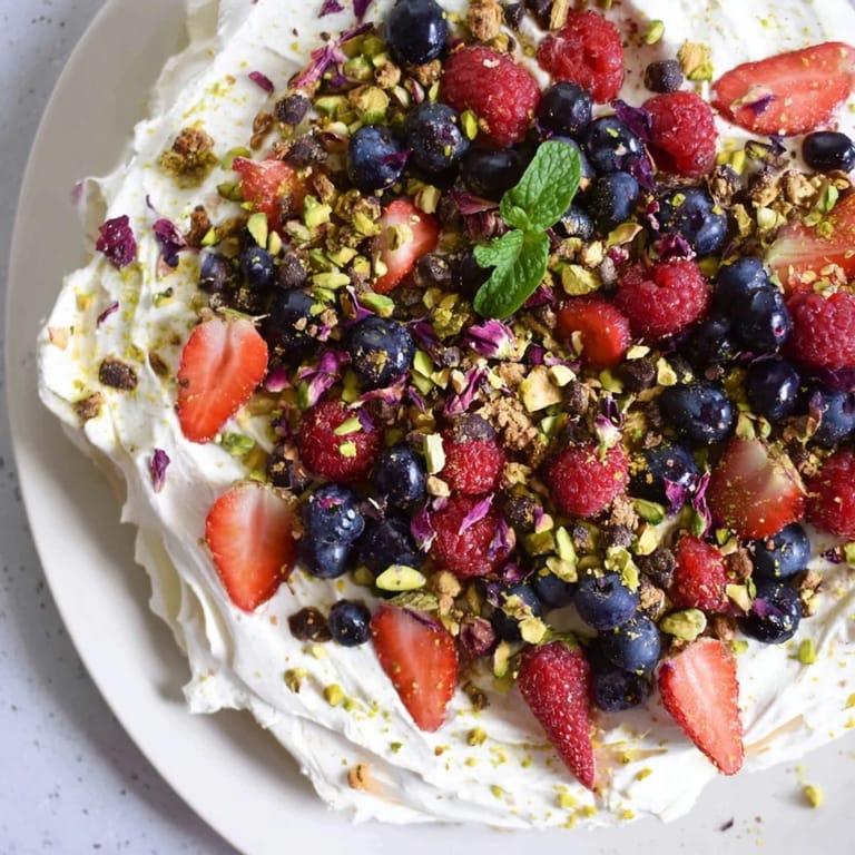 A delightful butter board dessert featuring creamy cheese, berries, and chocolate.  