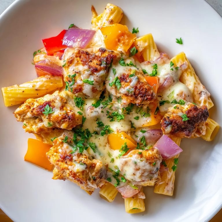 Golden, melted cheddar tops this creamy Cajun Chicken Pasta Bake, perfect for a hearty dinner.