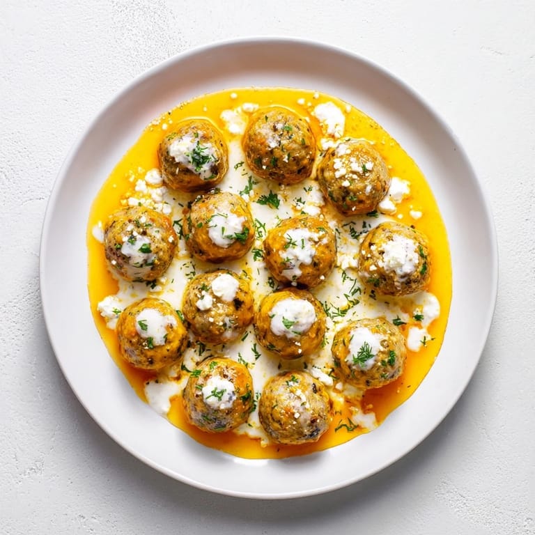 A vibrant photo of perfectly cooked Instant Pot Greek Meatballs, glistening under a luscious lemon-feta sauce.