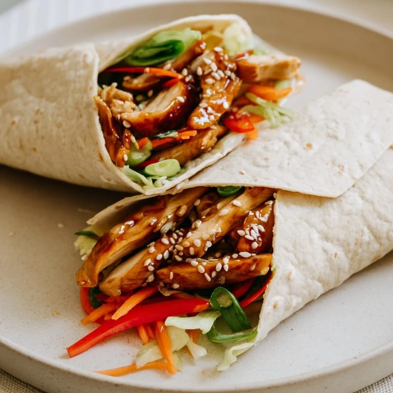 Imagine the flavors of this teriyaki chicken wrap, a quick and easy homemade meal.