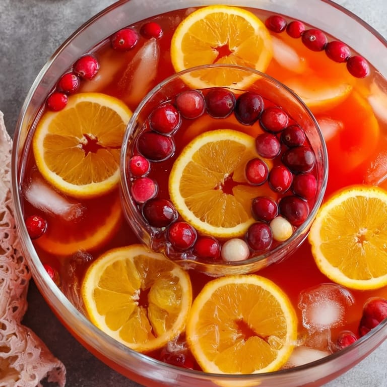 Refreshing Quick Holiday Punch, with a vibrant ice ring melting in a large punch bowl.