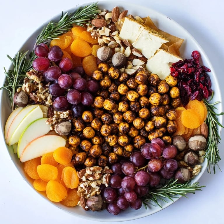 A visually appealing Squirrels Acorn Hoard Platter with a variety of textures: smooth cheese, crunchy nuts, and sweet dried fruits.