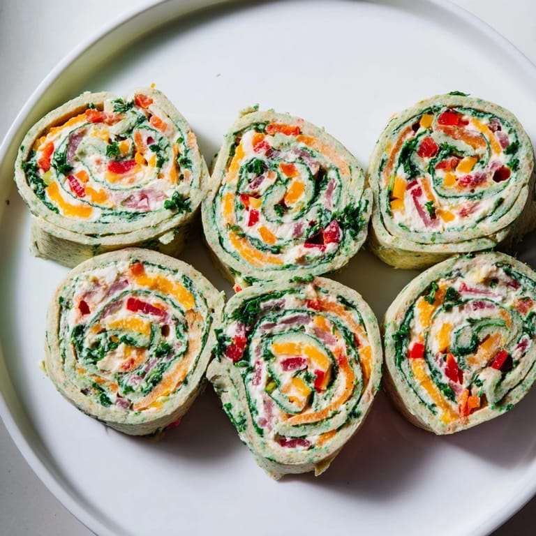 A close-up of the delicious Cozy Scarf Holiday Pinwheel Wraps; ready to eat and serve.