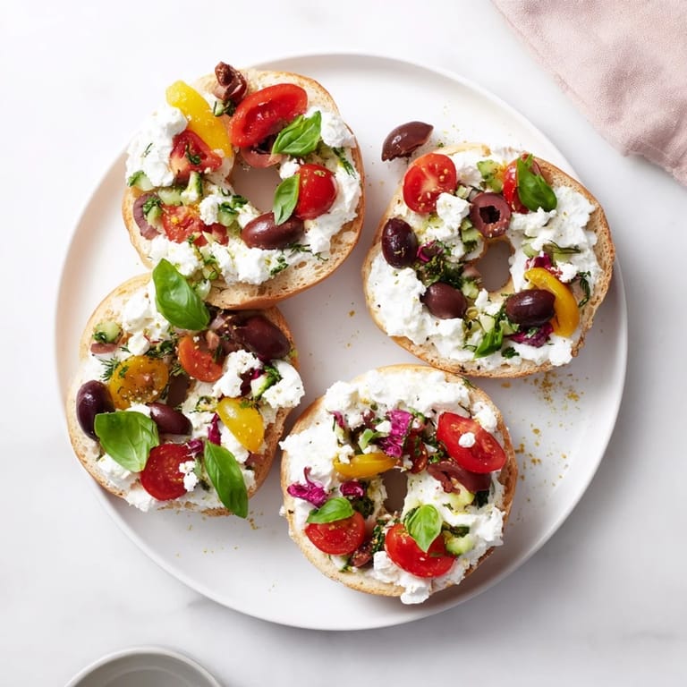 A party-ready visual: fresh-made Olympic Rings Medal Appetizer decorated with basil, ready to eat!