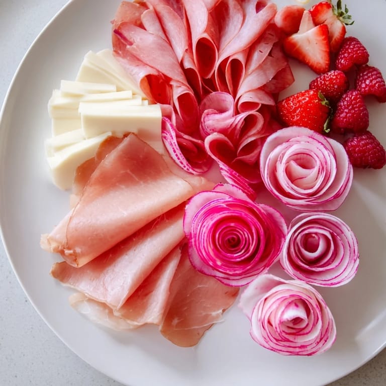 This stunning platter presents a colorful Pink Petal Watercolor Wash arrangement, perfect for any elegant gathering.