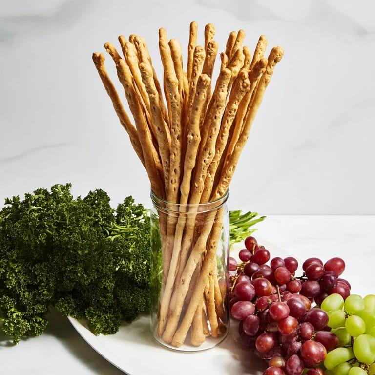 Vibrant "Vertical Forest" party platter: breadsticks rise like trees, accented by grapes, fresh and inviting.