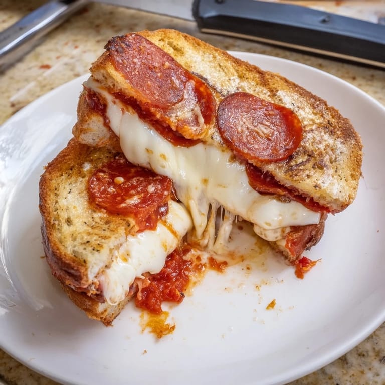 Golden-brown, crispy Italian bread surrounds melted cheese and pizza flavors in this pizza grilled cheese.