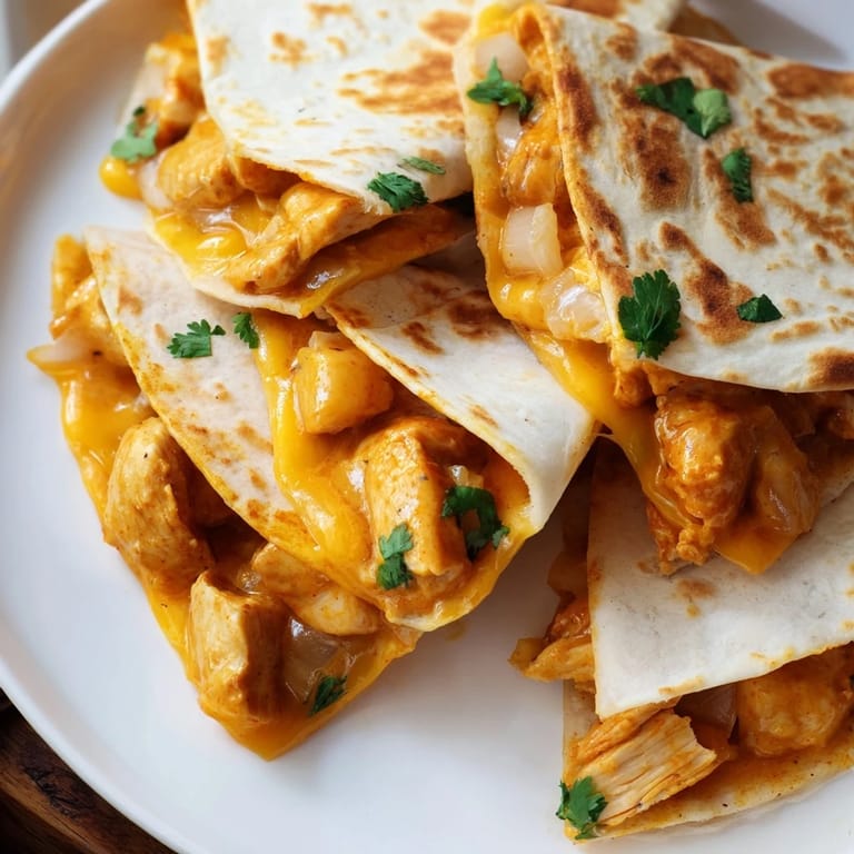 Melted cheese spills from crispy Butter Chicken Quesadillas, a delightful fusion of Indian and Mexican food.
