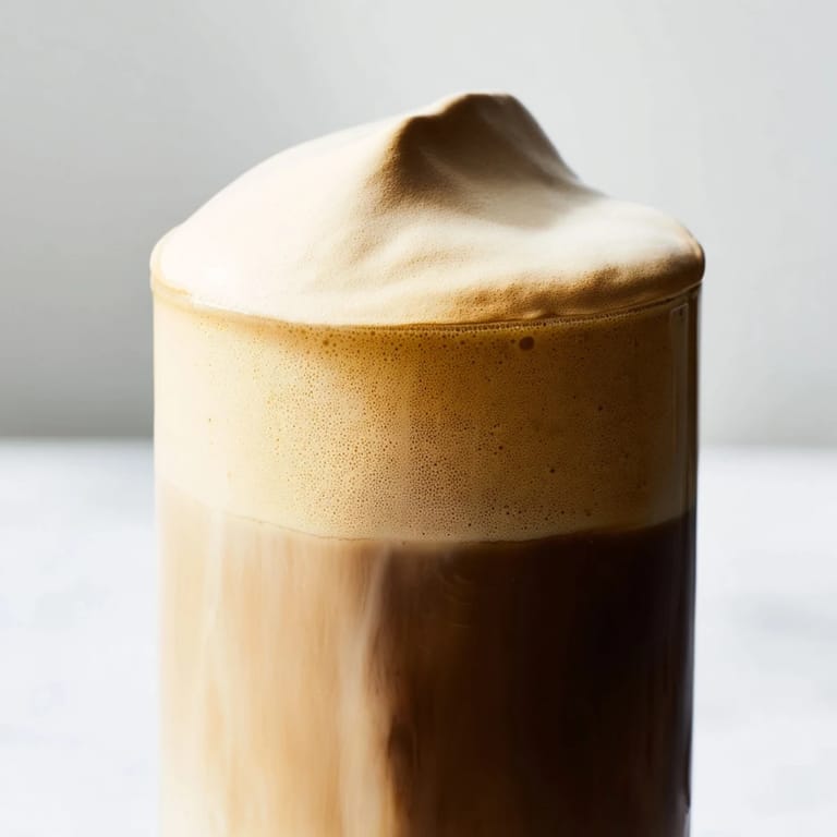 Enjoy the visually appealing layers of whipped Dalgona coffee, ready in minutes with pantry staples.