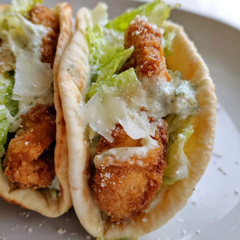 Easy homemade Crispy Chicken Caesar Pita recipe served hot, featuring crunchy chicken and classic Caesar flavors inside soft flatbread.