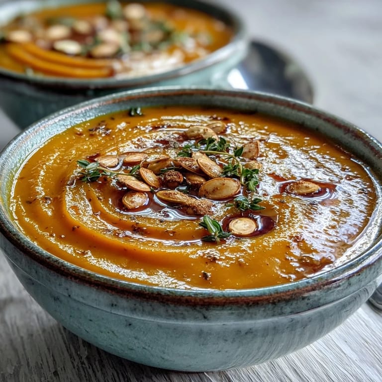 Freshly blended Butternut Squash Soup with a smooth texture served beside warm crusty bread slices.