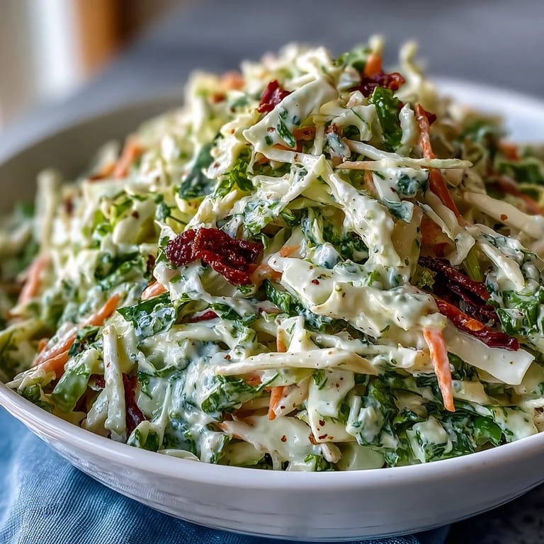 Creamy Coleslaw served as a refreshing side dish at a summer barbecue, piled high next to grilled burgers on a picnic table.