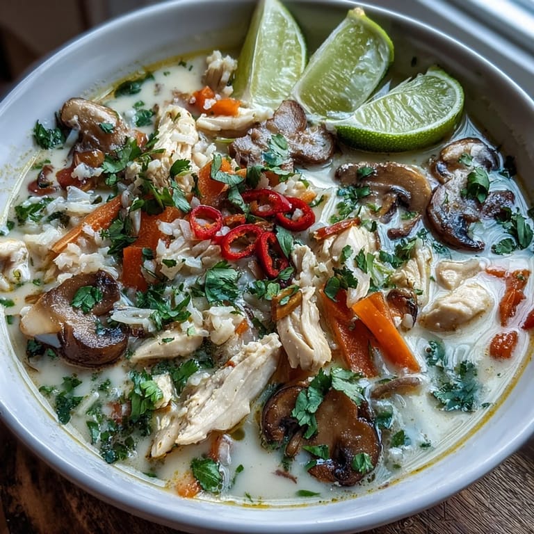 Thai Coconut Curry Soup Bowl served with steamed jasmine rice, featuring colorful vegetables and aromatic broth, ready to enjoy with chopsticks.