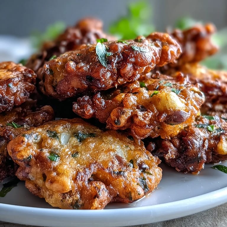A platter of spiced Black-Eyed Pea Fritters is garnished with fresh herbs and dipping sauce.